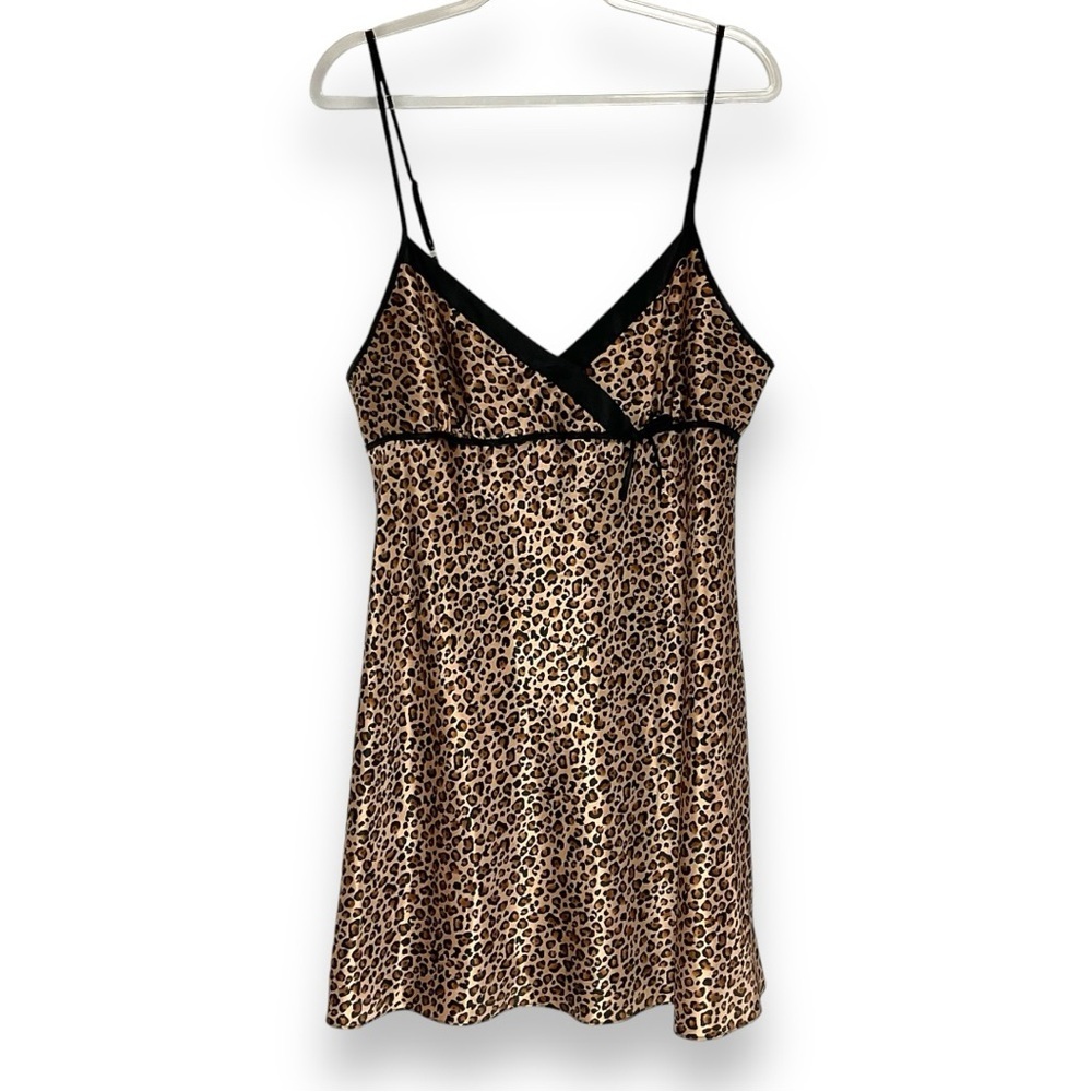 Kaisely Slip Dress Leopard Print Bow Sexy Lingerie Satin Brown Black‎ Size Large